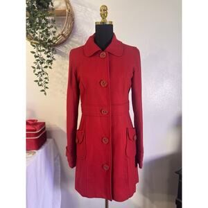Tulle Red A-Line Red Wool Blend Large Button Vintage Style Lining Coat